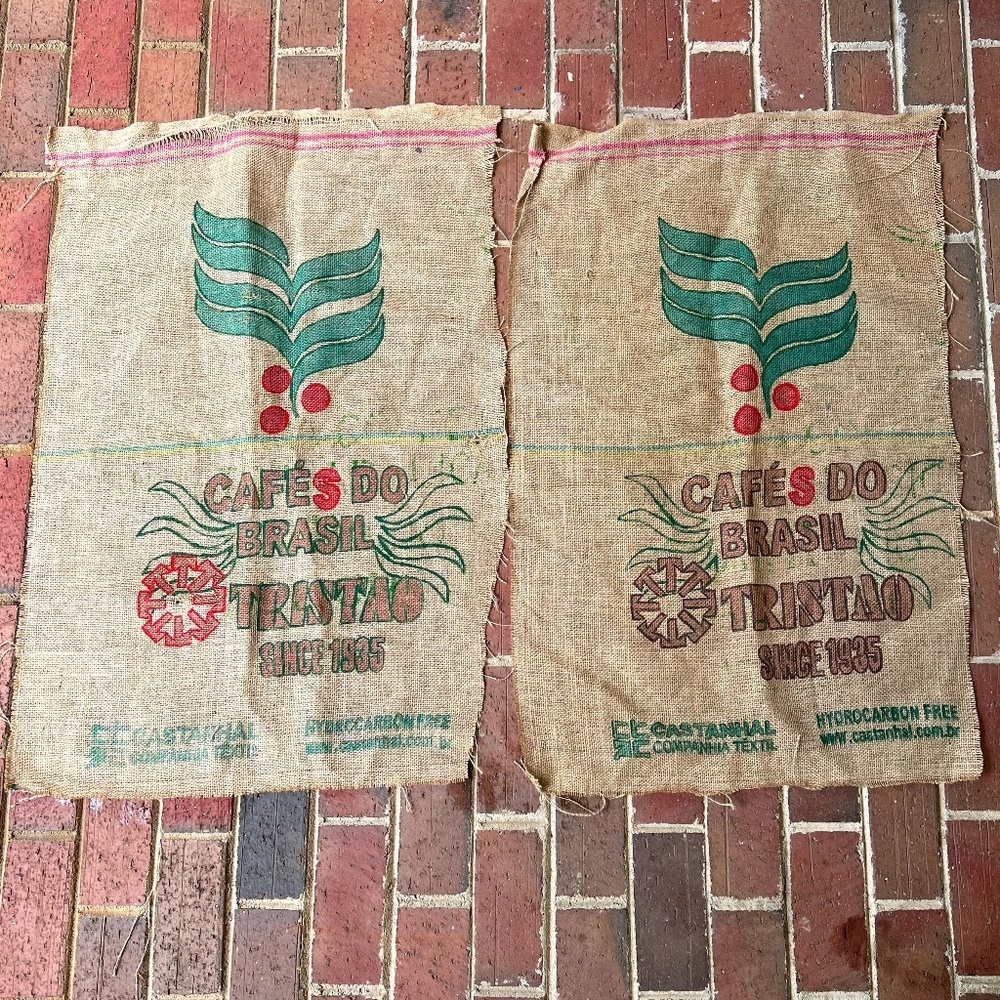 Coffee Bean Burlap Sack Brasil Tristao Leaf and Berry Decor